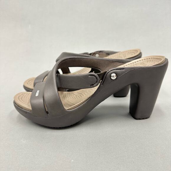 CROCS Cyprus IV Heel Brown Mushroom Brown Sandals Rubber Jelly Womens Size 10 - Picture 3 of 14